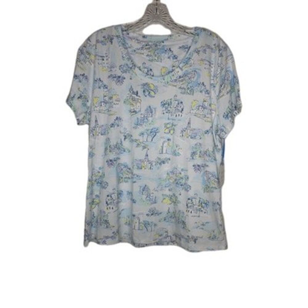 Sleep Sense Womens Pajama Top Med Blue Round Neck Short Sleeve Italy Toile